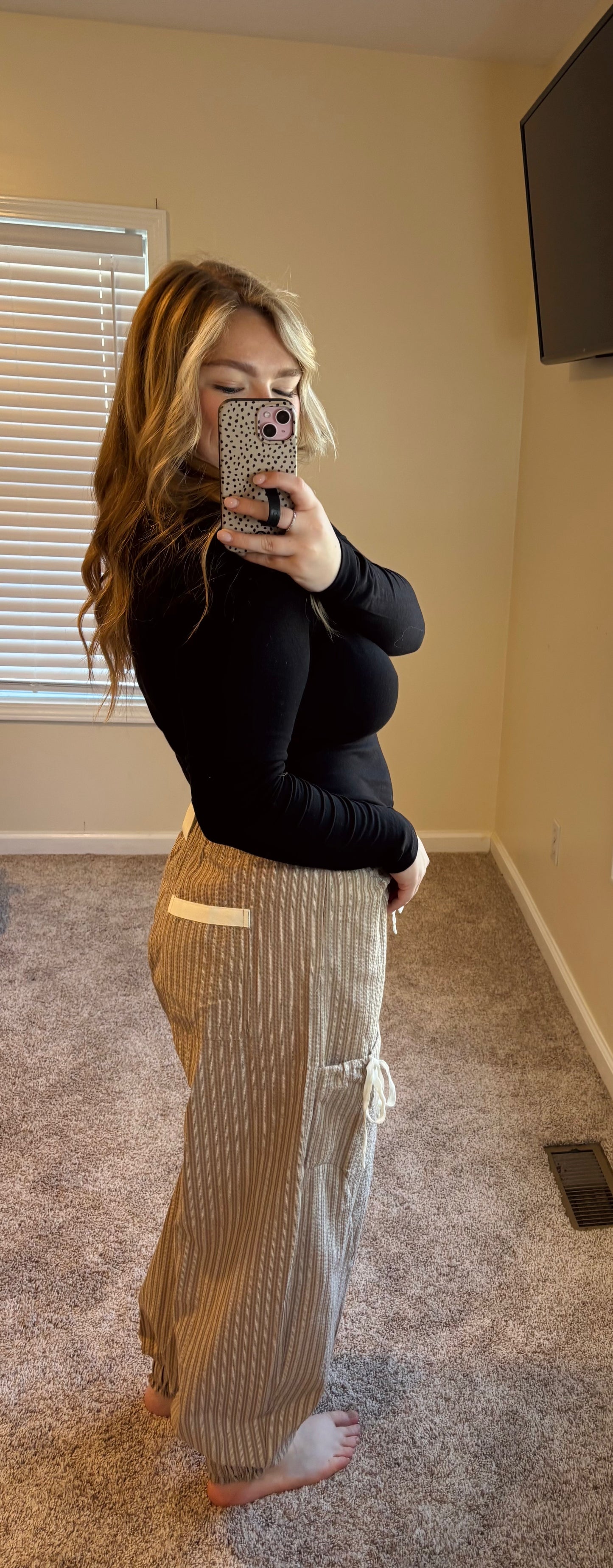 Coffee Date Striped Lantern Pants