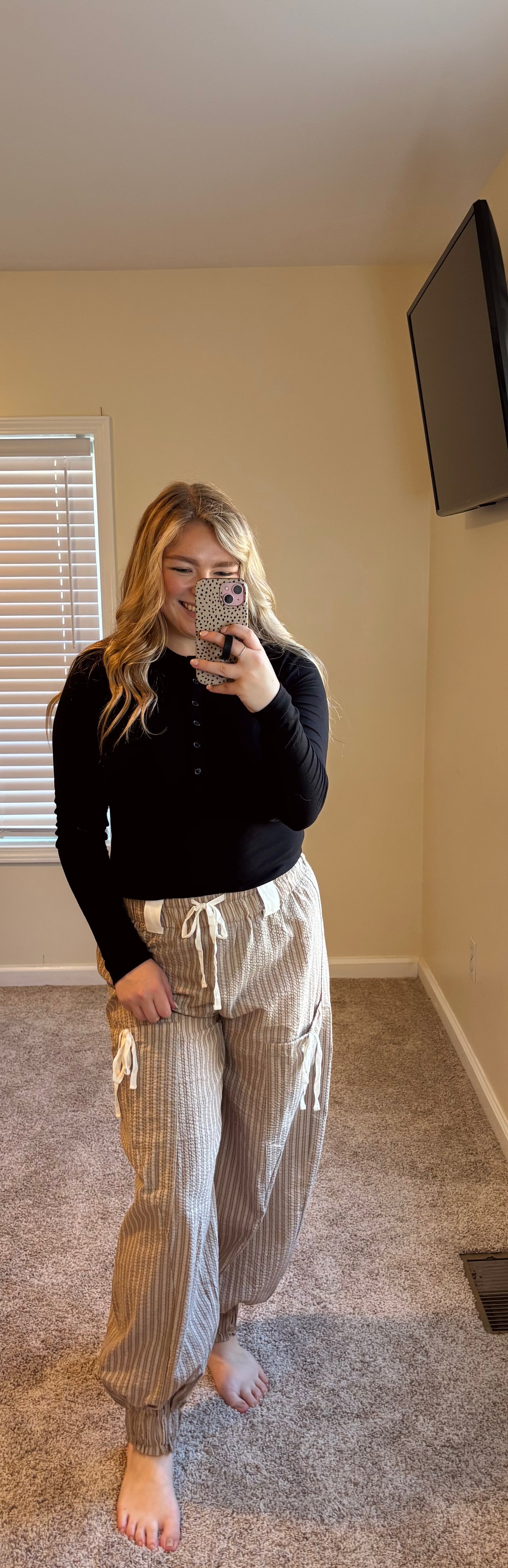 Coffee Date Striped Lantern Pants